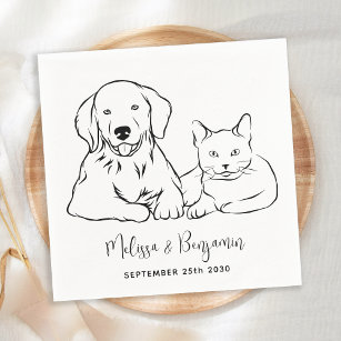 Simple Minimalist Personalised Dog Cat Pet Wedding Napkin