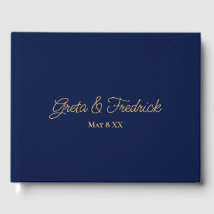 Simple Minimalist Personalised Navy Blue Gold Guest Book