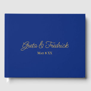 Simple Minimalist Personalised Royal Blue Gold  Guest Book