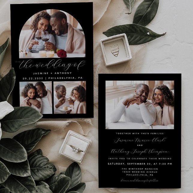 SImple Minimalist Photo Arch Collage Black Wedding Invitation (Creator Uploaded)