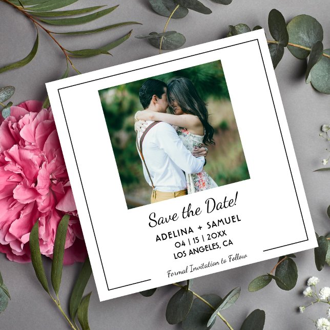 Simple minimalist photo budget wedding save date (Creator Uploaded)