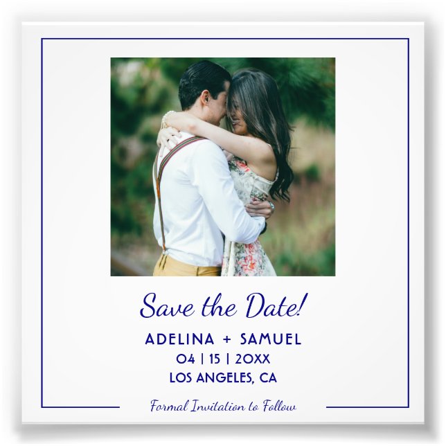 Simple minimalist photo budget wedding save date print (Front)