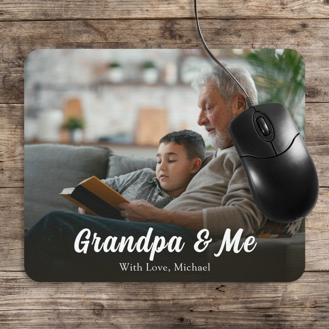 Simple Minimalist Photo Calligraphy Grandpa and Me Mouse Pad (Creator Uploaded)