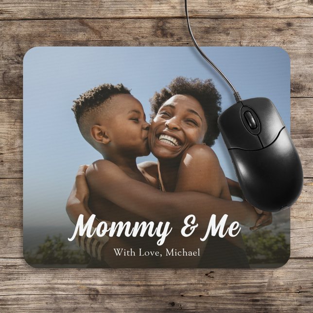 Simple Minimalist Photo Calligraphy Mummy and Me Mouse Pad (Creator Uploaded)