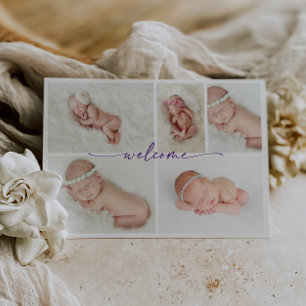 Simple Minimalist Photo Collage Baby Welcome Card