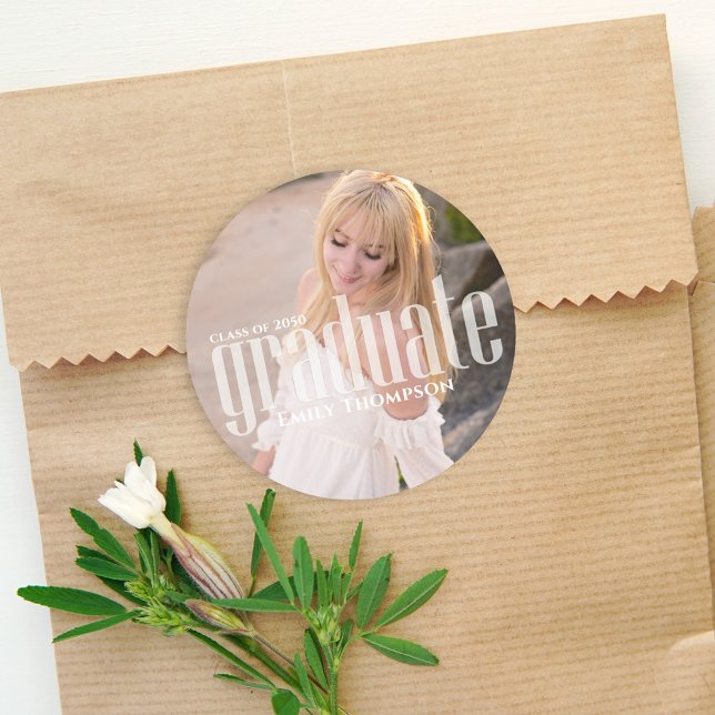 Simple Minimalist Photo Graduation Favour Thank Yo Classic Round Sticker (Creator Uploaded)
