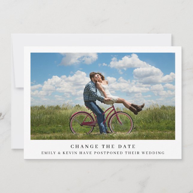 Simple Minimalist Photo Wedding Change the Date Announcement (Front)