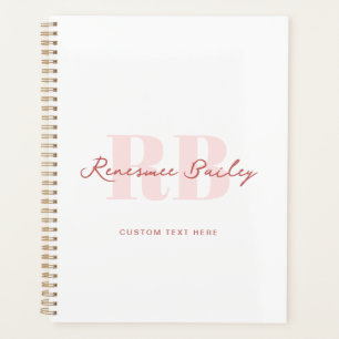 Simple Minimalist Pink and White Monogram  Planner