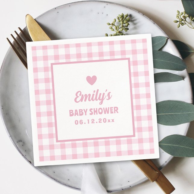 Simple Minimalist Pink Gingham Girl Baby Shower Napkin (Creator Uploaded)