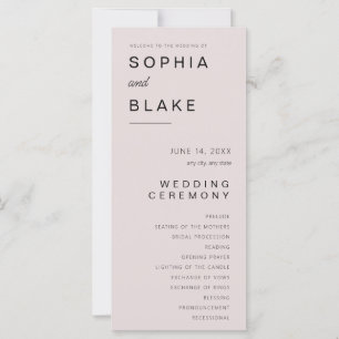 Simple Minimalist Pink Grey Wedding Program