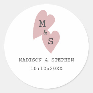 Simple Minimalist Pink Monogram Wedding Classic Round Sticker