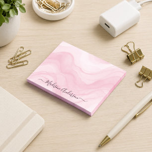 Simple Minimalist Pink Watercolor Personalised Post-it Notes