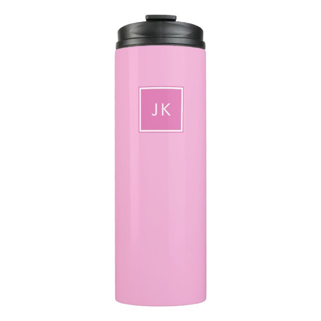 Simple Minimalist Pink White Monogram Initials Thermal Tumbler (Front)