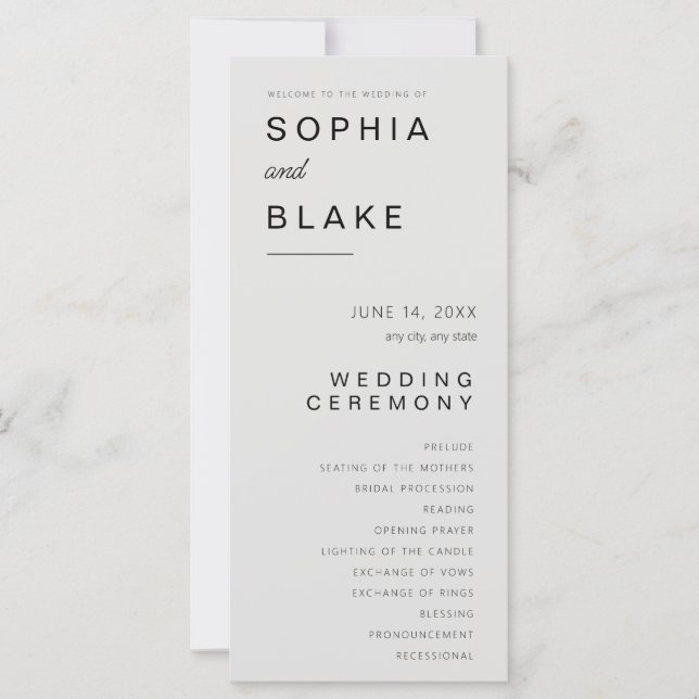Simple Minimalist Platinum Wedding Program (Front)