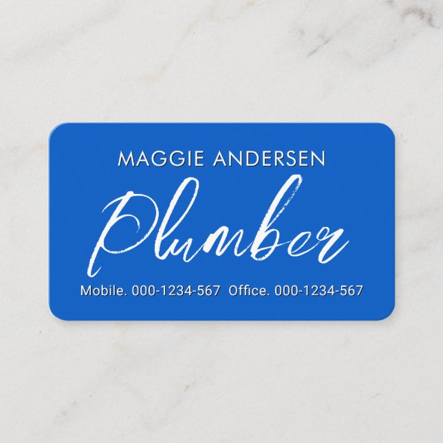 Simple Minimalist Plumber In Blue Layer Business Card (Front)
