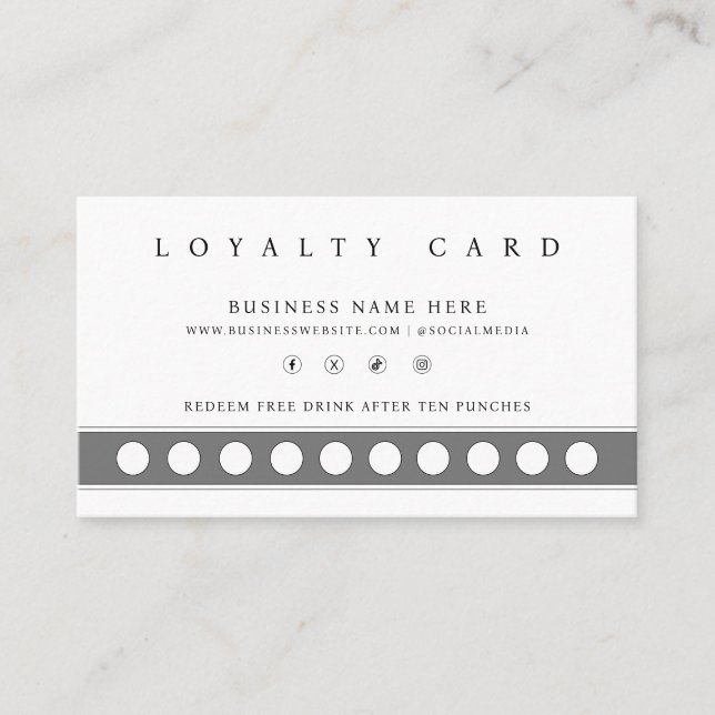 Simple Minimalist Punch Style Reward Program Loyalty Card (Front)