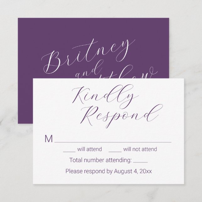 Simple Minimalist Purple Wedding RSVP Cards (Front/Back)