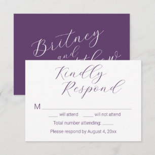 Simple Minimalist Purple Wedding RSVP Cards