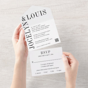 Simple Minimalist QR Code Bold Modern Wedding All In One Invitation