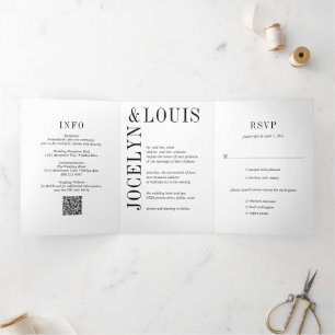 Simple Minimalist QR Code Bold Modern Wedding Tri-Fold Invitation