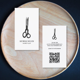 Simple Minimalist QR Code Hair Stylist Scissors Business Card