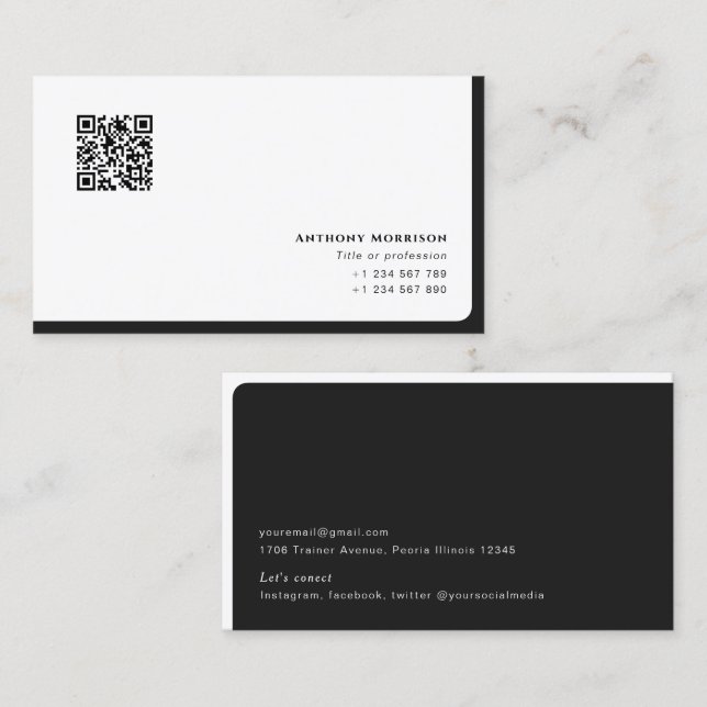 Simple minimalist QR code professional personal  Business Card (Front/Back)