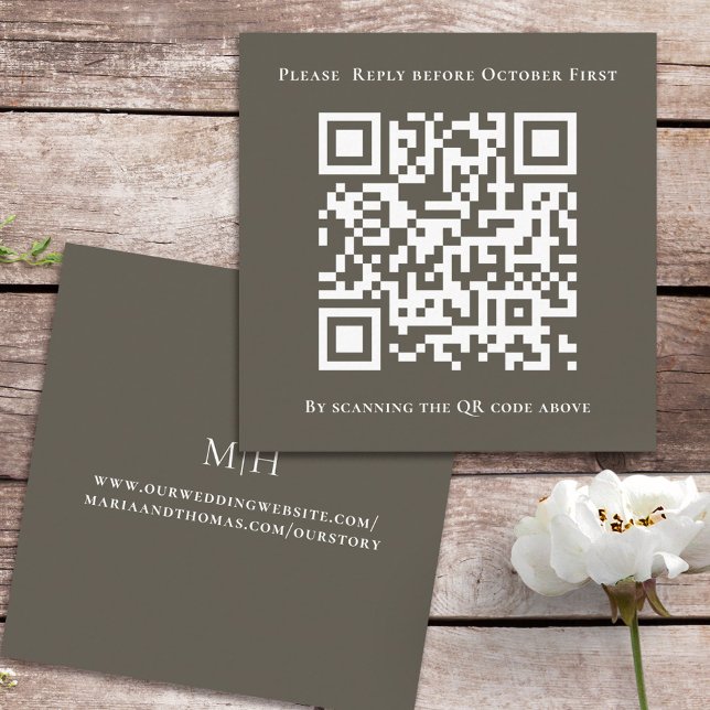 Simple Minimalist QR Code Square Brown Grey RSVP Enclosure Card (Creator Uploaded)
