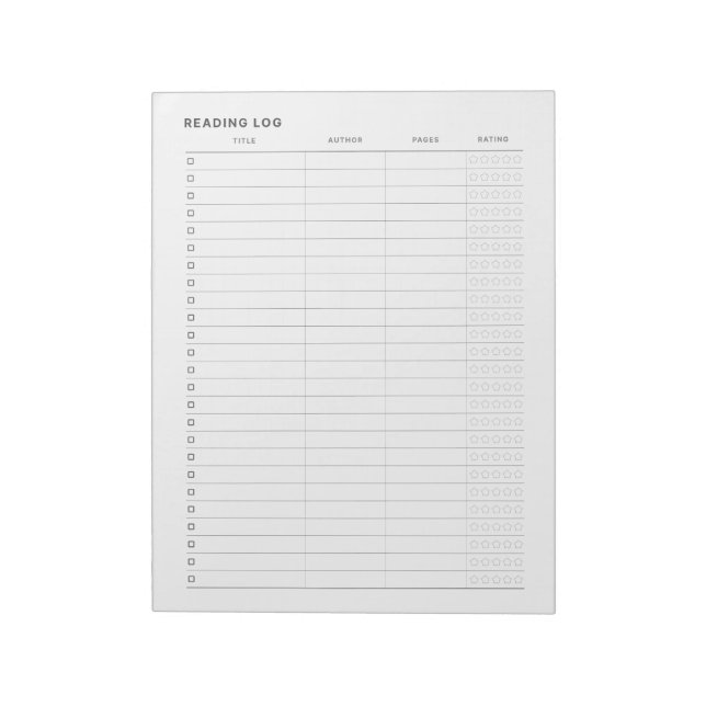 Simple Minimalist Reading Log Notepad (Rotated)