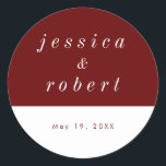 Simple Minimalist Red and White Wedding Classic Round Sticker<br><div class="desc">This is part of the Minimalist Red and White Wedding Collection.</div>