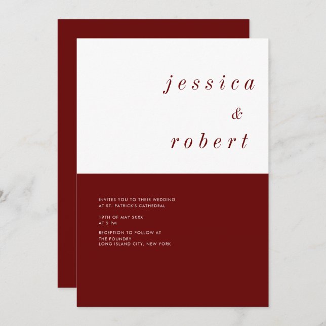 Simple Minimalist Red and White Wedding Invitation (Front/Back)