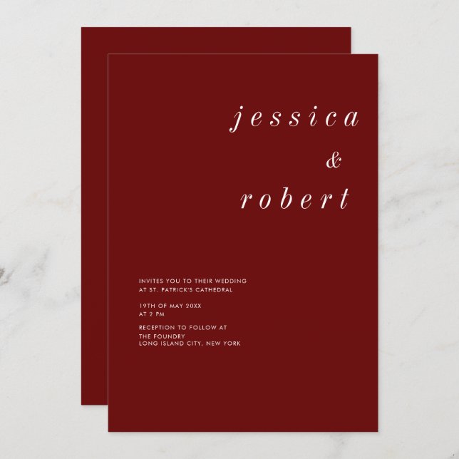 Simple Minimalist Red and White Wedding Invitation (Front/Back)