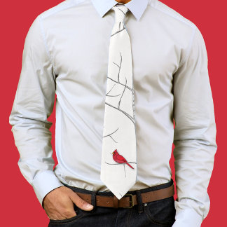 Simple Minimalist Red Cardinal Winter Birch Tree Tie