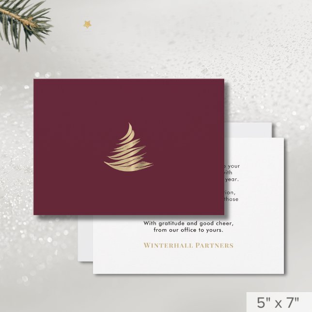 Simple Minimalist Red Gold Christmas Tree Holiday Card (Creator Uploaded)