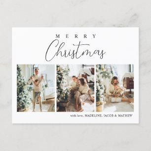 Simple Minimalist Red Photo Collage Christmas Holiday Postcard