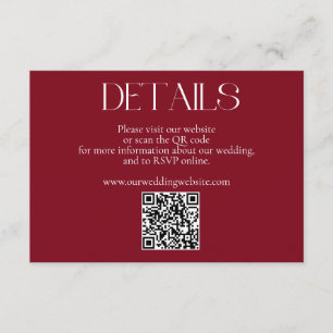 Simple Minimalist Red QR Code Wedding Website Enclosure Card