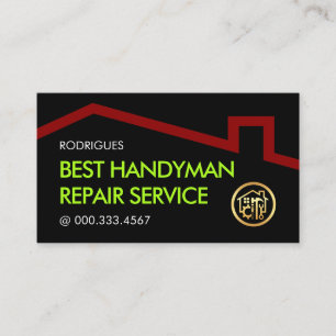 Simple Minimalist Red Roof Handyman Works Business Card