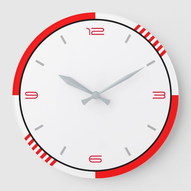 Simple Minimalist Red White and Black Large Clock (Front)