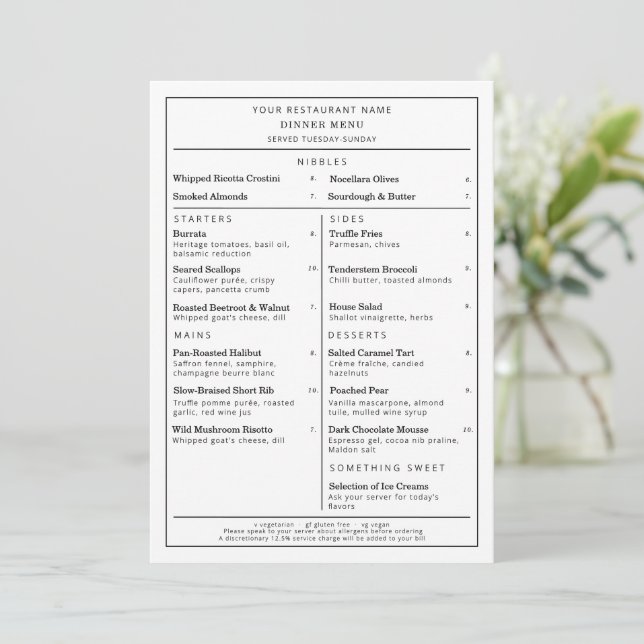 Simple Minimalist Restaurant Add Your Logo  Menu (Standing Front)