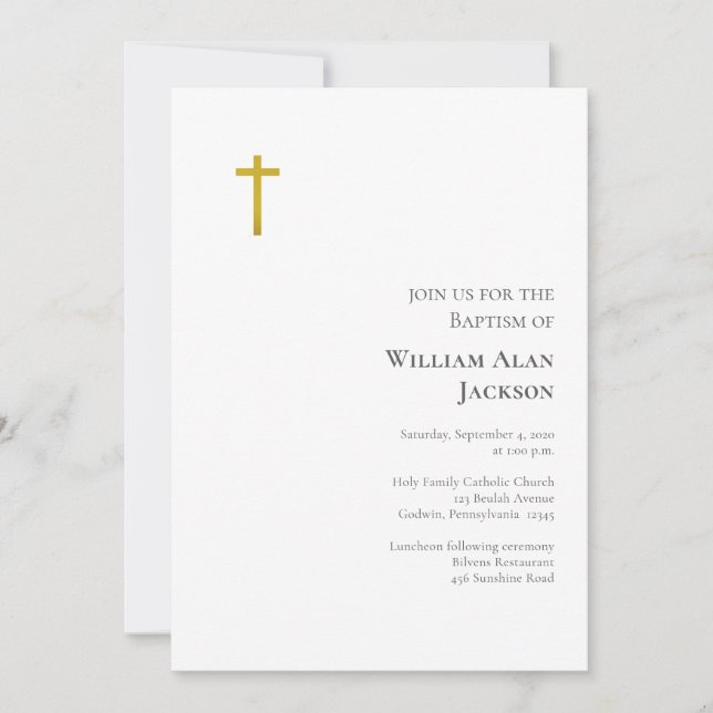 Simple Minimalist Roman Catholic Baptism Invitation (Front)