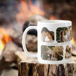 Simple Minimalist Rounded-Edge Photo Couples Names Coffee Mug<br><div class="desc">Great for Valentine's Day,  weddings,  engagements or just everyday celebrations of love with your significant other,  this design features four rounded-edge photos per side (two small squares and two rectangles) and the couple's names in the centre of the four photos repeated on both sides.  White background with greige text.</div>