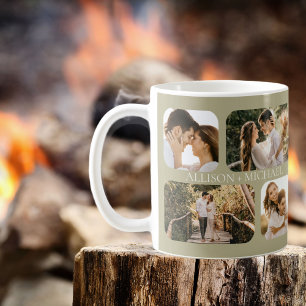 Simple Minimalist Rounded-Edge Photo Couples Names Coffee Mug