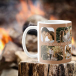 Simple Minimalist Rounded-Edge Photo Couples Names Coffee Mug<br><div class="desc">Great for Valentine's Day,  weddings,  engagements or just everyday celebrations of love with your significant other,  this design features four rounded-edge photos per side (two small squares and two rectangles) and the couple's names in the center of the four photos repeated on both sides.  Terracotta background with white text.</div>