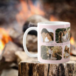 Simple Minimalist Rounded-Edge Photo Couples Names Coffee Mug<br><div class="desc">Great for Valentine's Day, weddings, engagements or just everyday celebrations of love with your significant other, this design features four rounded-edge photos per side (two small squares and two rectangles) and the couple's names in the centre of the four photos repeated on both sides. Blush pink background with grey text....</div>