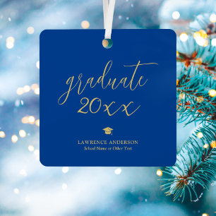 Simple Minimalist Royal Blue 2024 Graduate Photo Metal Tree Decoration