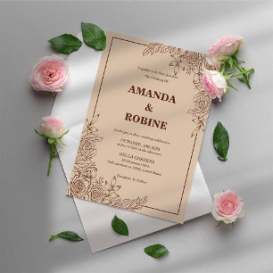 Simple Minimalist Rustic Flower Wedding Invitation