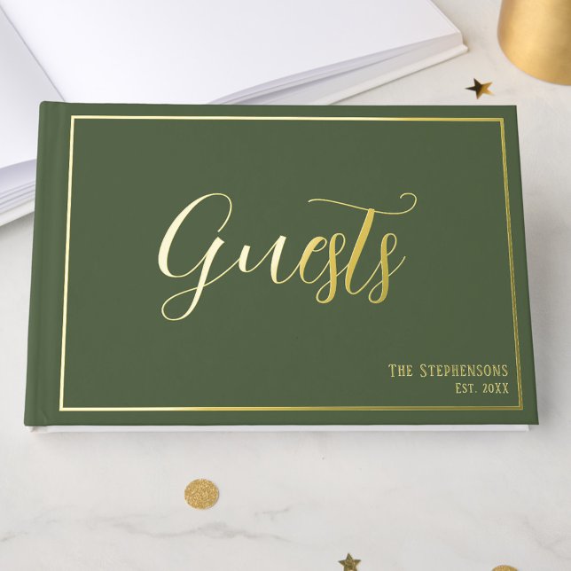 Simple Minimalist Sage Green Formal Gold Guest Book (Creator Uploaded)