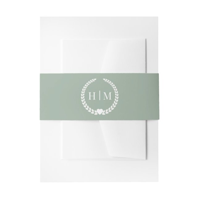 Simple Minimalist Sage Green Monogram  Invitation Belly Band (Front Example)