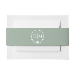 Simple Minimalist Sage Green Monogram Invitation Belly Band