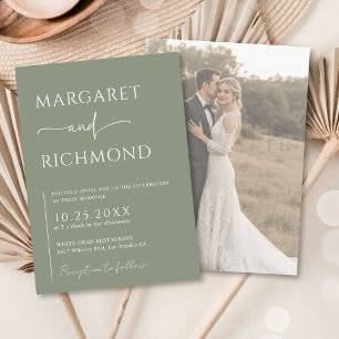 Simple Minimalist Sage Green Overlay Photo Wedding Invitation
