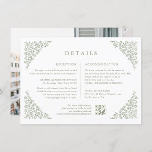 Simple Minimalist Sage Green Photo Wedding Details Enclosure Card